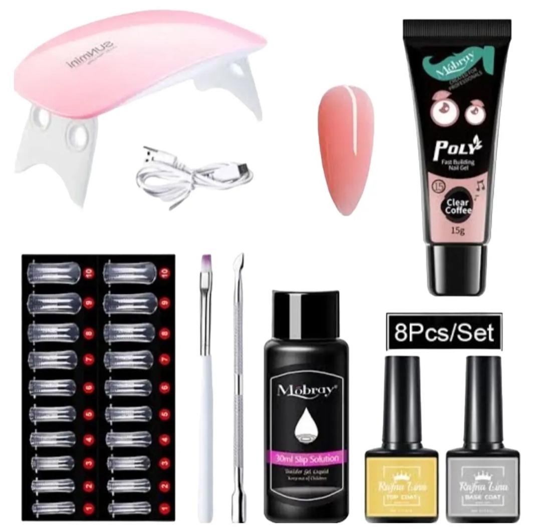 8 Pcs/Set Nail Art UV Quick Extension Nail Kit Glitter Poly UV Builder Gel Nail Tip Color Nail Tip French Nail Tip Form DIY Manicure Tool Set