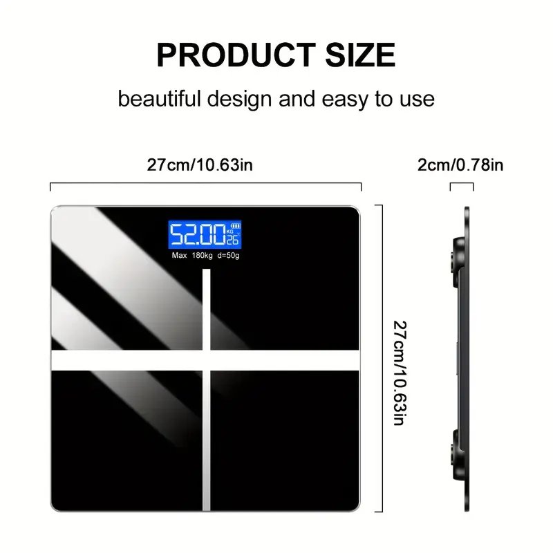Upto 180kg iScale Rechargeable Weight Machine - 8mm Tempered Glass - Digital Heavy Duty Electronic Weighing Scale with Dual LED Display - Heavy Electric Weight Machine With Durable Steel Quality - For Home & Personal Use - Black//Blue/Silver
