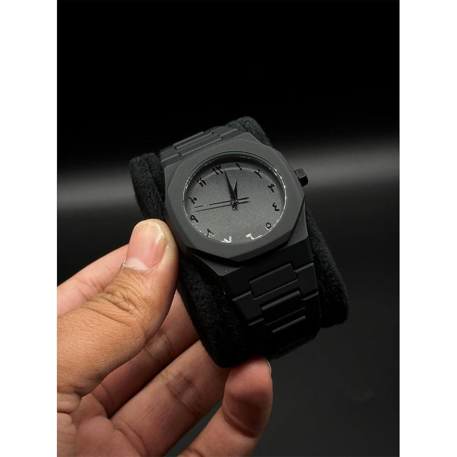 Aura Analog Watch, Matte Black Minimalist Dial with Arabic Numerals, Metal