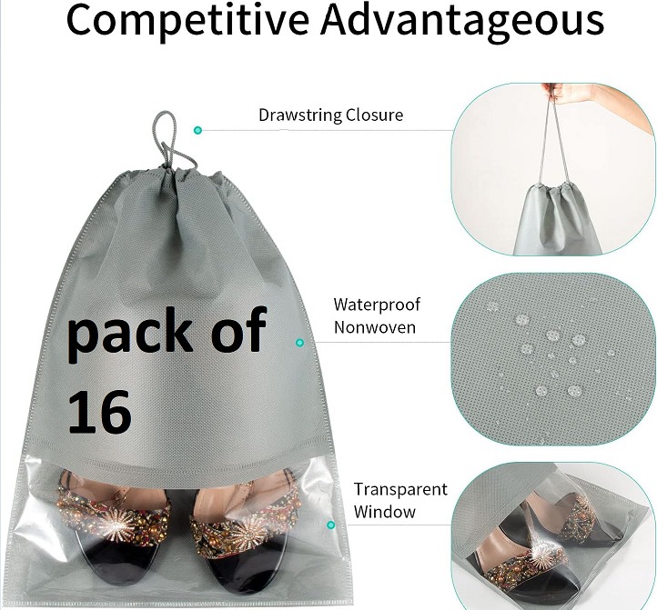 12 Pieces Travel Shoes Storage bag with clear window non-woven with PVC Bag