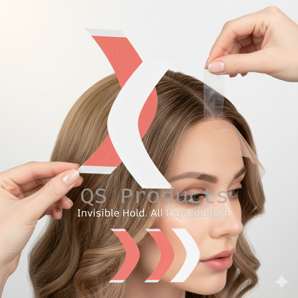 QS Strong Red Pink Wig Tape Strips – 20pcs Hair System Adhesive with Extra Grip | SensiTak Quality