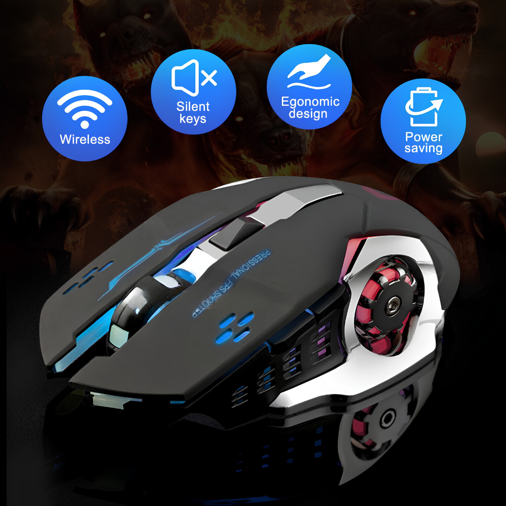 Wireless Gaming Mouse RGB W10 with 6 Buttons & 3-Levels DPI Control - Breathing LED Light 2.4G Optical Wireless Mouse & Side Buttons for Girls PC, Gaming, Laptop, Pubg, Mobile, Pad, OS, Windows