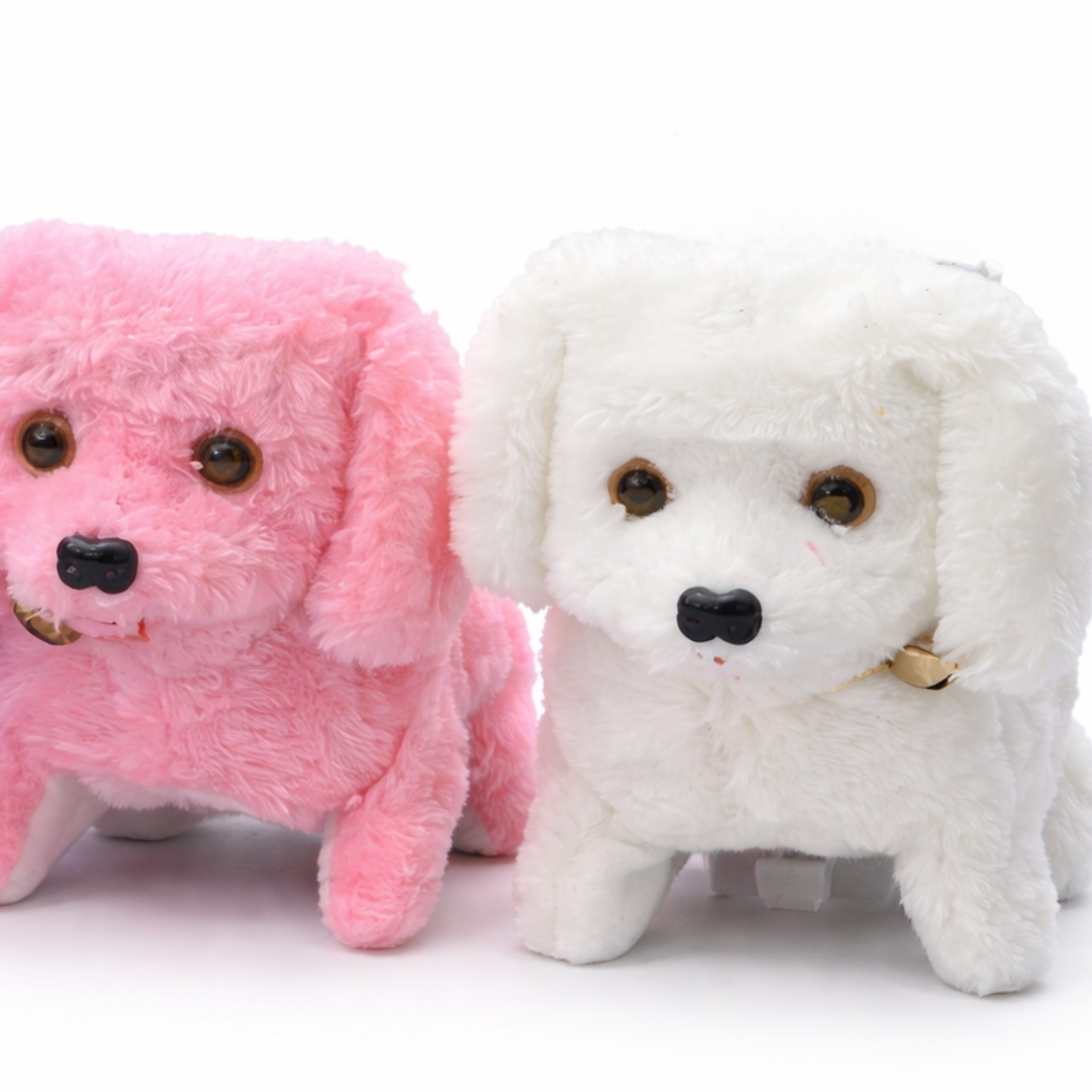 1pcs Cartoon Walking Barking Puppy Dog Plush Toy Flash Eyes Battery Operated Multicolor