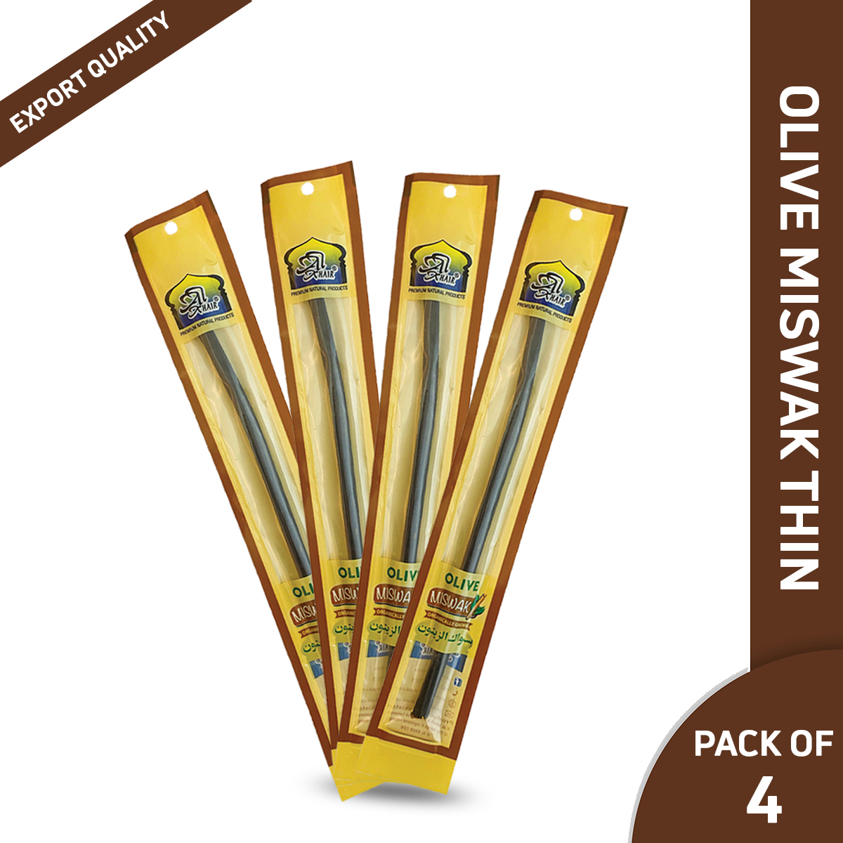 AL khair Olive (Zaitoon) Regular Miswak - Pack of 4 | Organically Grown | Oral Care