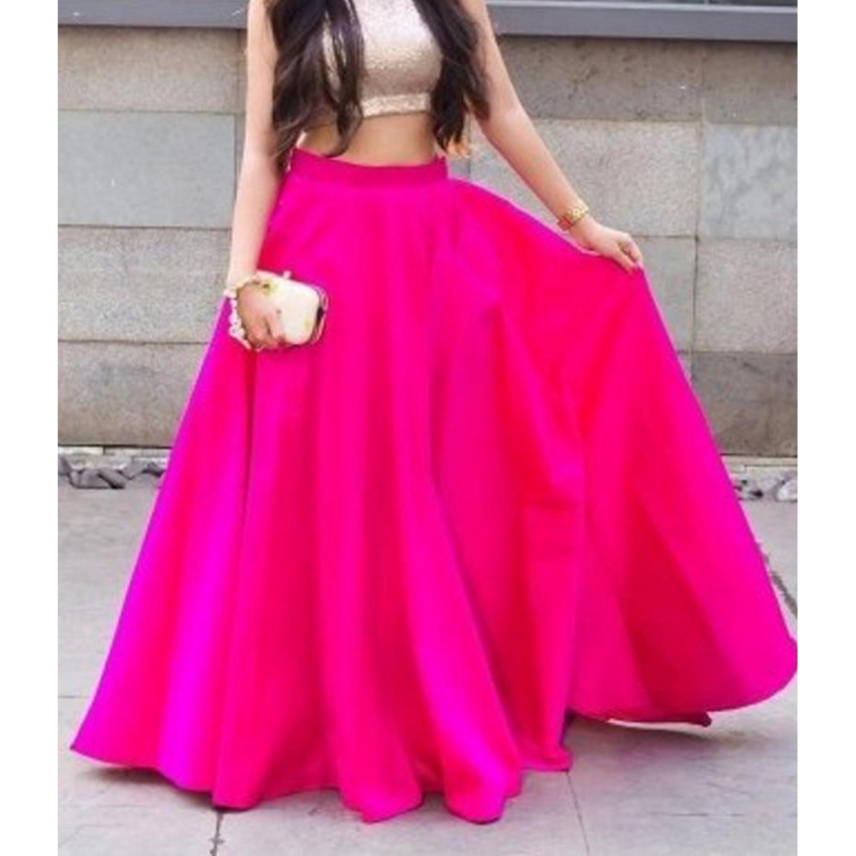 Hot Pink Long Satin Maxi Skirt For Women Daraz.pk