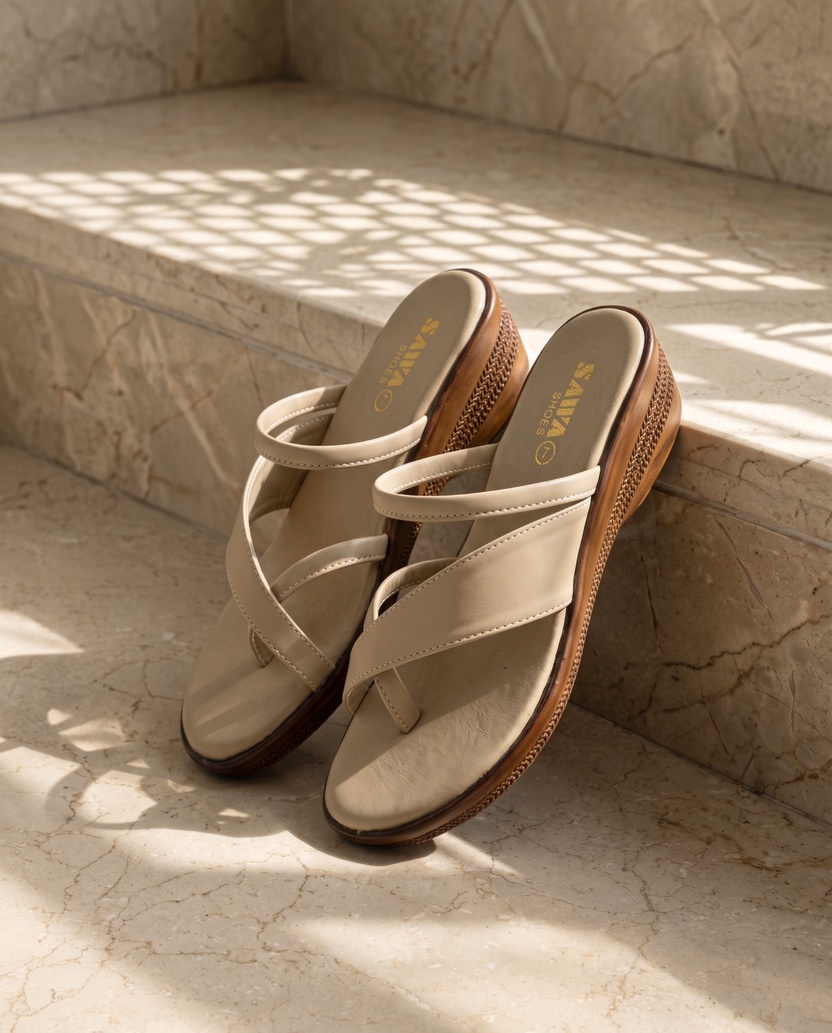 SAWA SHOES Chic Leather Wedge Sandals with Embossed Pattern for Women 415-FAWN