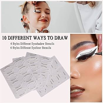 Pack of 4 Eyeliner Stencils Set (32 Pieces) Winged Eyeliner Stamp & Stencils Tool, Cat Eye Makeup Template, Eyeliner Stencils Sticker, Silicone Winged Eyeliner Stencils for Perfect Eyeliner & Eyeshadow Look