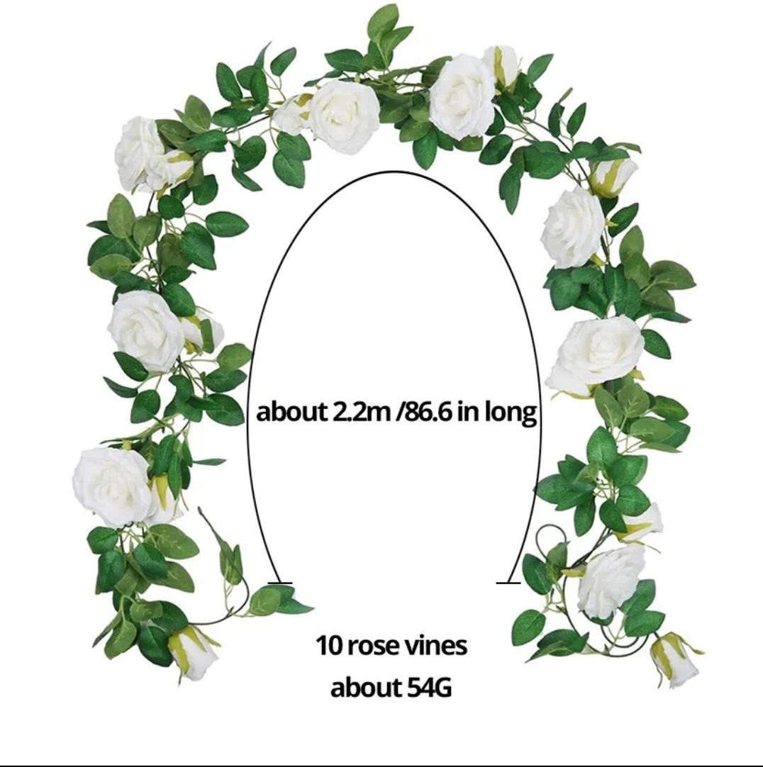 10 Flowers 5 feet long Bail  Home Decor Green Leaves Colorful Artificial Rose Hanging Garland Silk Flowers