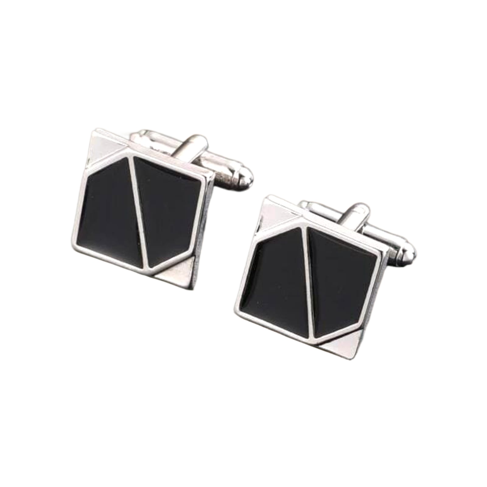 Men Cufflink Studs Two Tone Black And Silver Square Cufflinks With Box