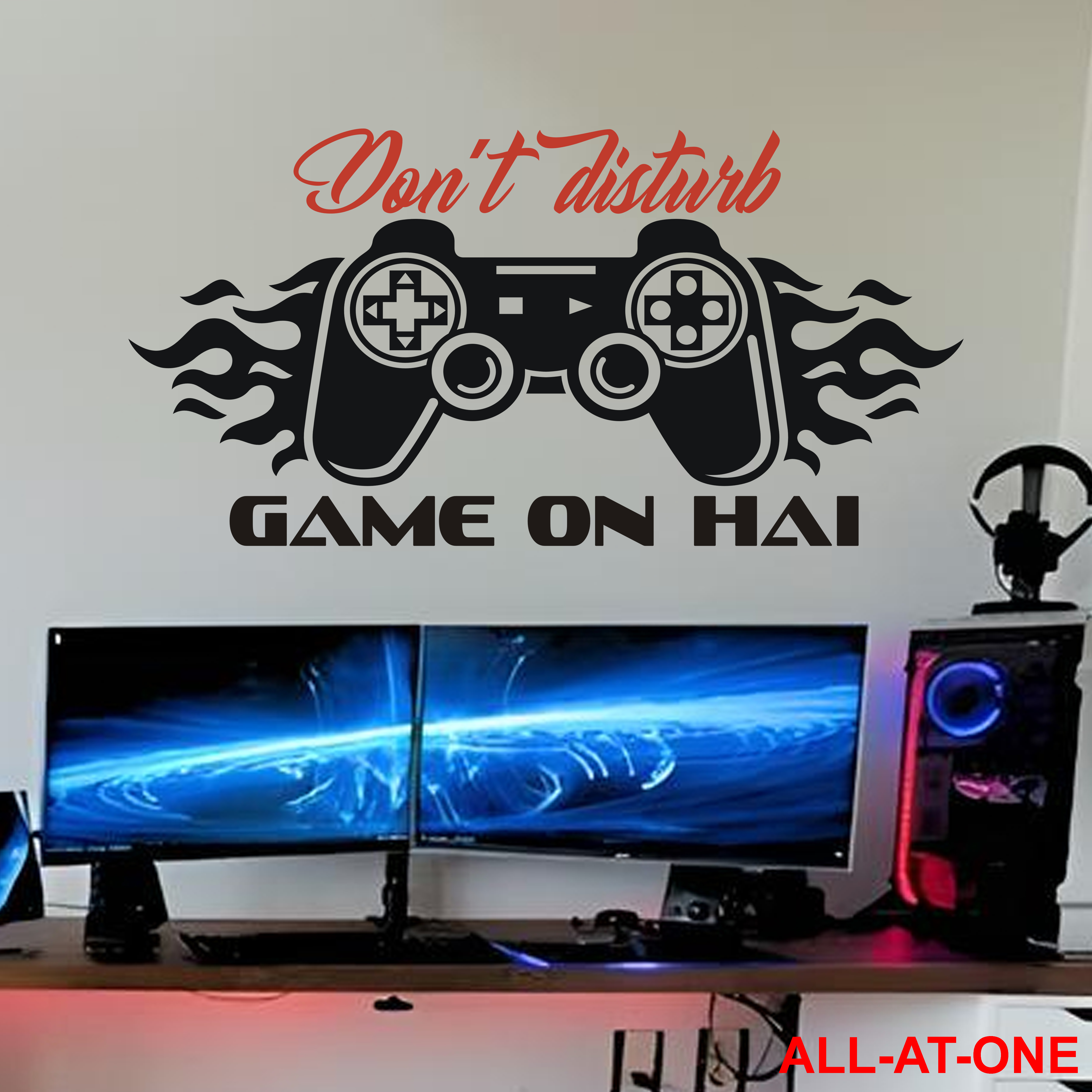 ALL-AT-ONE # 68 (" DON'T DISTURB GAME ON HAI ") Self-Adhesive, Vinyl (PVC), Waterproof, Wall Decal, Art Sticker For Computer Room, Gaming Room, Bedroom, Their Door, and to Gift Your Friends and Relatives.
