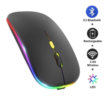 Rechargeable Wireless Bluetooth Gaming Mouse RGB with adjustable DPI ~ Silent Click, Ultra-thin Mini Wireless 2.4G Optical Mouse for Laptop, PC, Computer