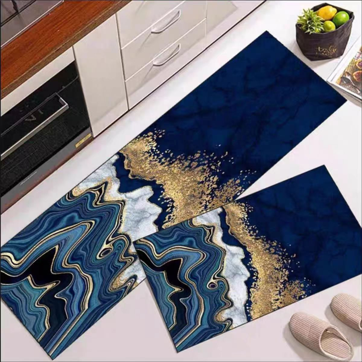Azzin - 2pcs Kitchen Runner Mat Non Slip Super absorbent Bedroom Long Bedside Area Rug Soft Washable Carpet Bathroom Entrance Doormat
