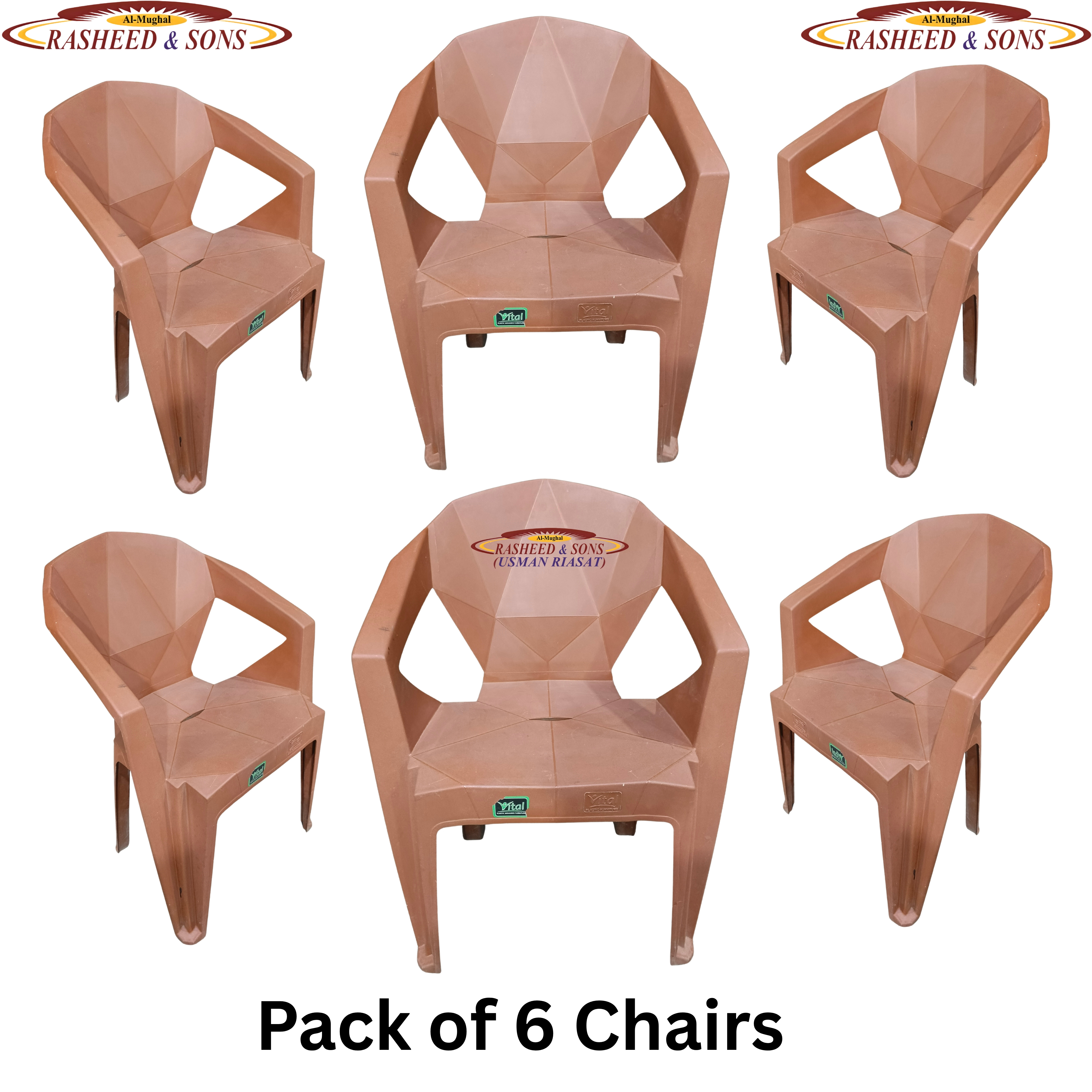100% Pure Plastic Diamond Chair Set – Garden Patio Balcony Arm Chair – Rasheed & Sons Modern Plastic Chairs – Pack of 1, 2, 4, 6 with Fixed Table or Folding Tabl