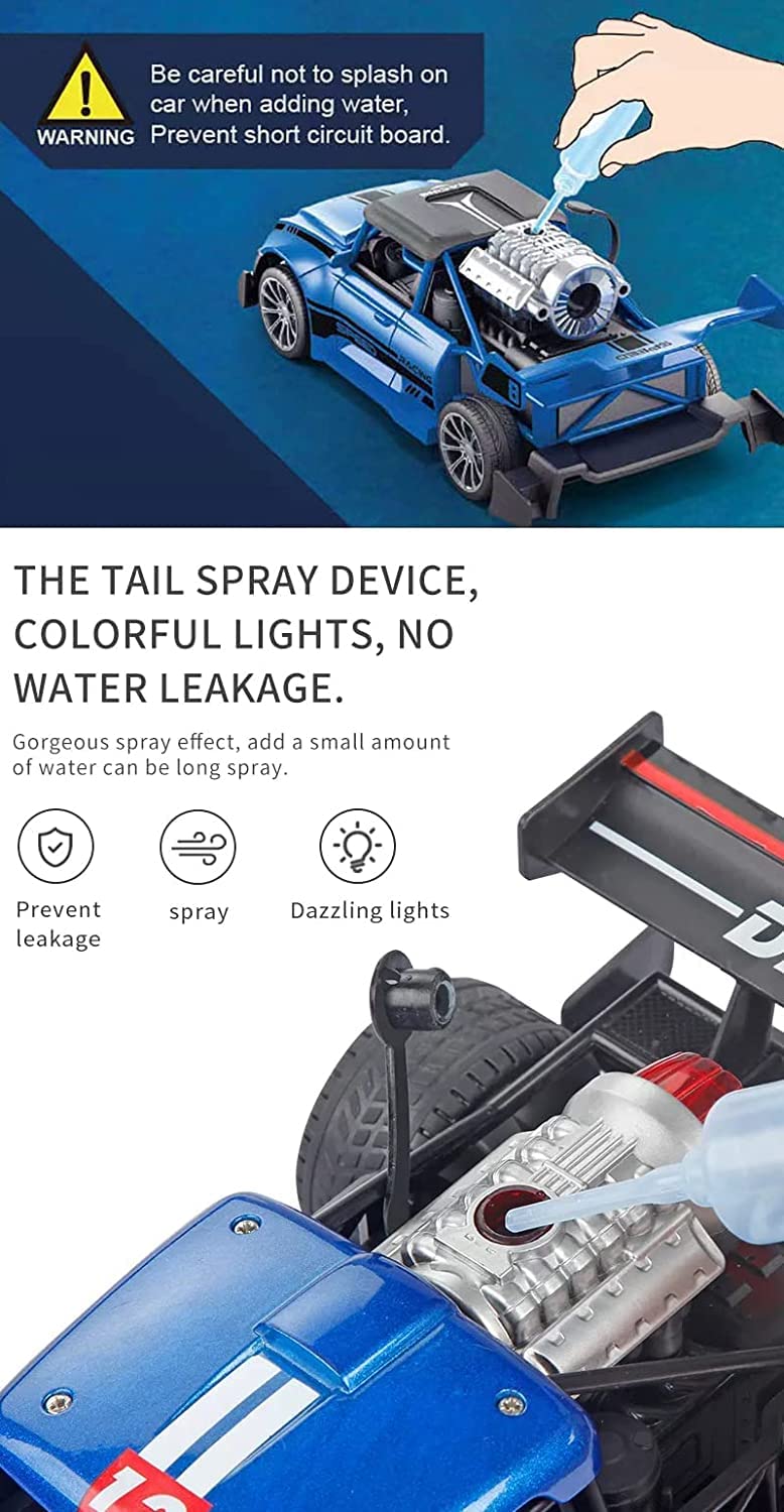 Rc Car High Speed Racing Car Remote Control Rechargeable Rc Smoke Spray Remote Control Light Smoke Spray Emulation Exhaust Car in 1:20 Scale With Rechargeable Battery & Cable 2.4G RC Light Spray Car For Long Range