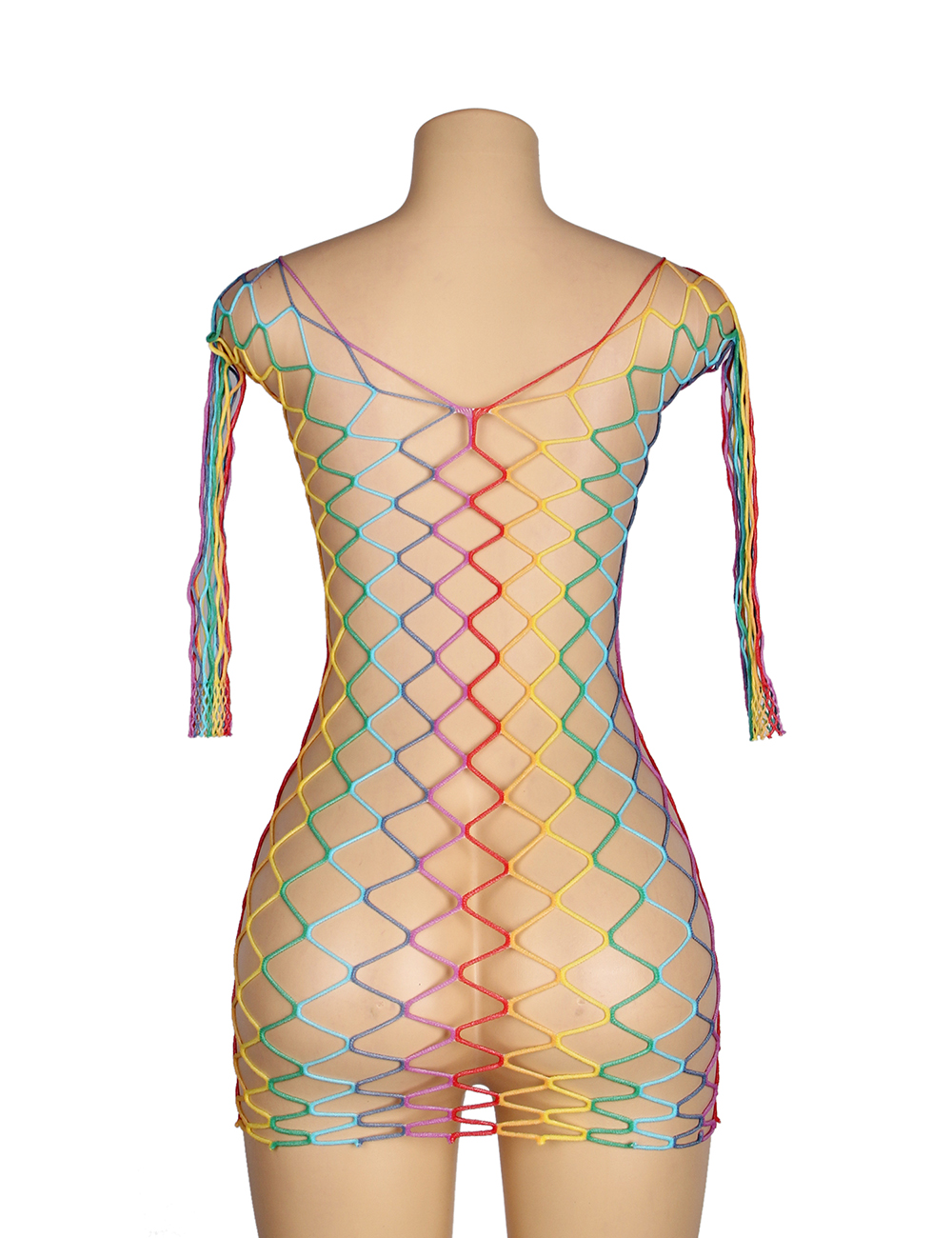 Long Sleeve Rainbow Fishnet Mini Dress