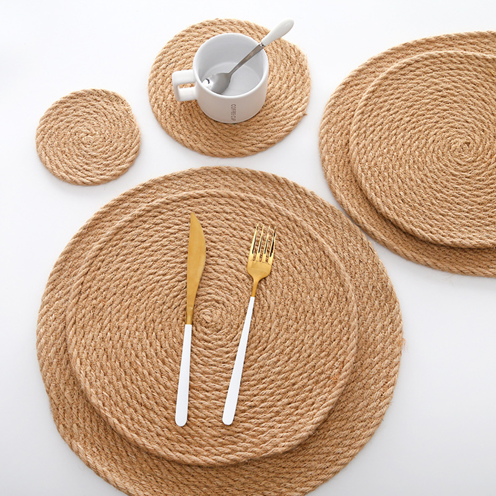 3pcs 7 Inch Round Cotton Woven Insulation Placemats Set 【高額売筋】