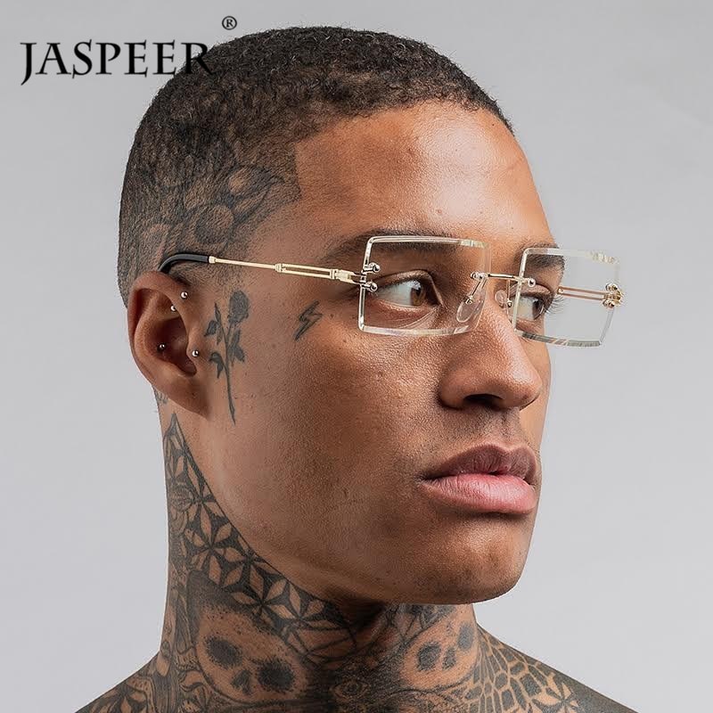 mens rimless rectangle sunglasses