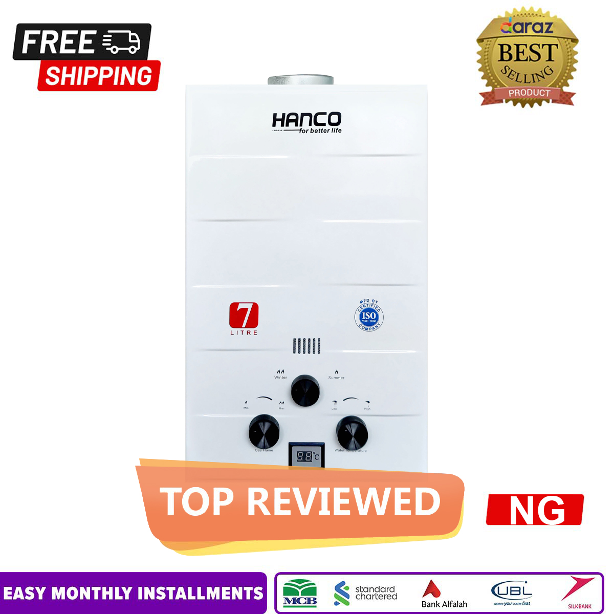 Hanco 7 Litre Instant Water Heater Imported - Natural Gas or LPG Geyser