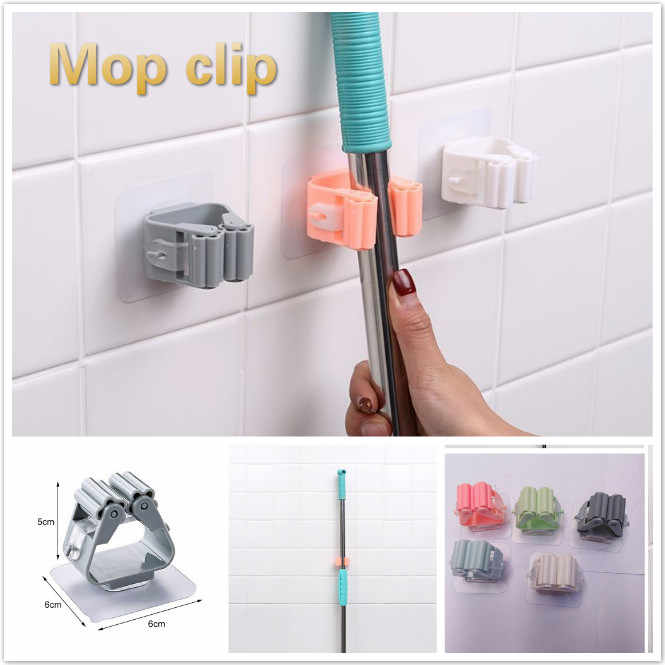 Wall Mounted Mop Holder Self-adhesive Broom Organizer With Hanger Hook ...