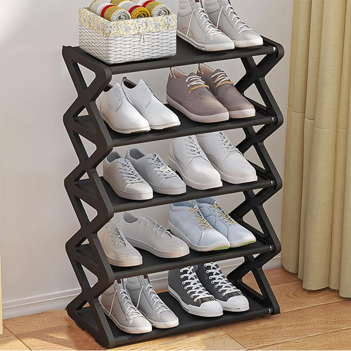Shoe Rack Organizer - Stainless Steel Shoe Rack - Fashion Shoe Rack - Shoe Storage 5 Tiers Heavyweight Shoe Stand Rack Accessories Rack for Home and Office Durable Non Breakable Shoe Organizer Stainless Steel Layer Shoe Rack Easy Assembly