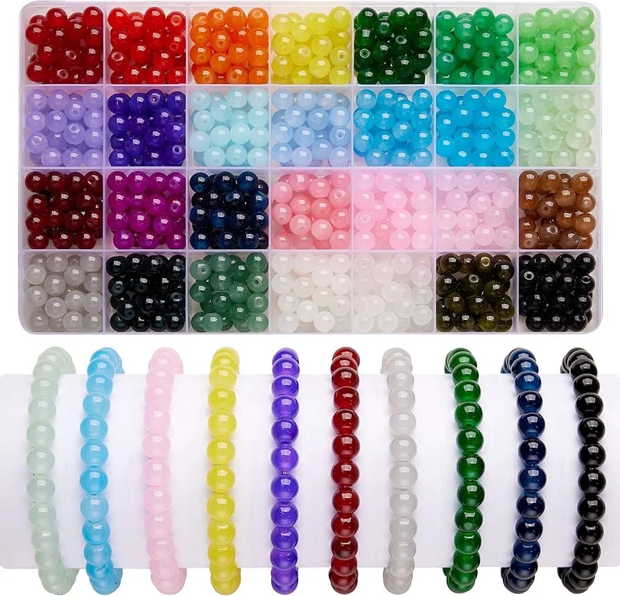 100pcs 8mm Glass Imitation Jade Bead Color Round Bead Handmade DIY Bracelet Necklace Jewelry Making Loose Bead Material without storage box _ KS