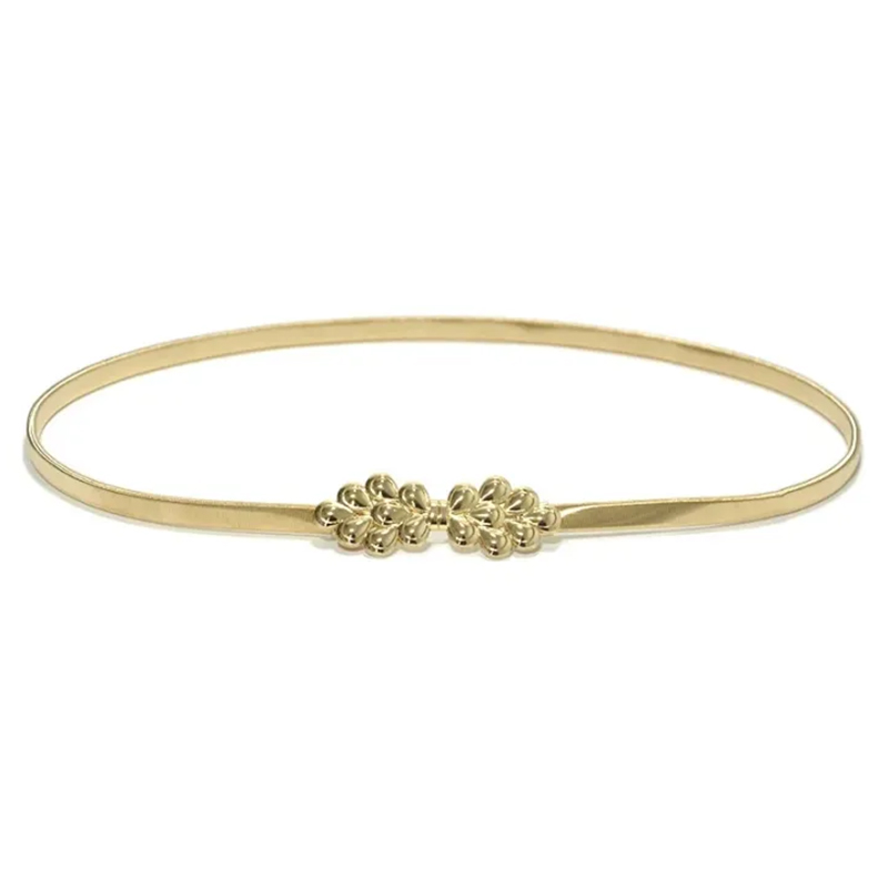 2024 Gold and Silver Leaf Shape Wedding Designer Elastic Belt - Stretch Skinny Waist Cummerbund for Women