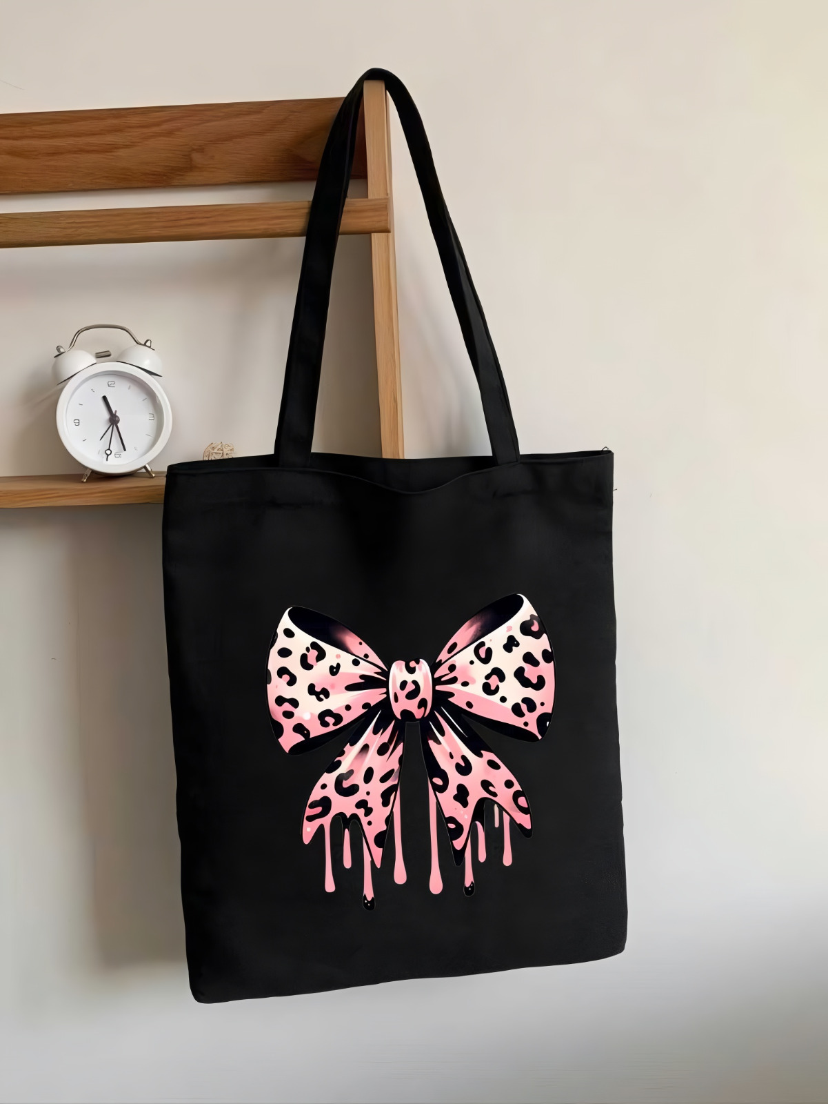Floral Printed Black Canvas Tote for Her