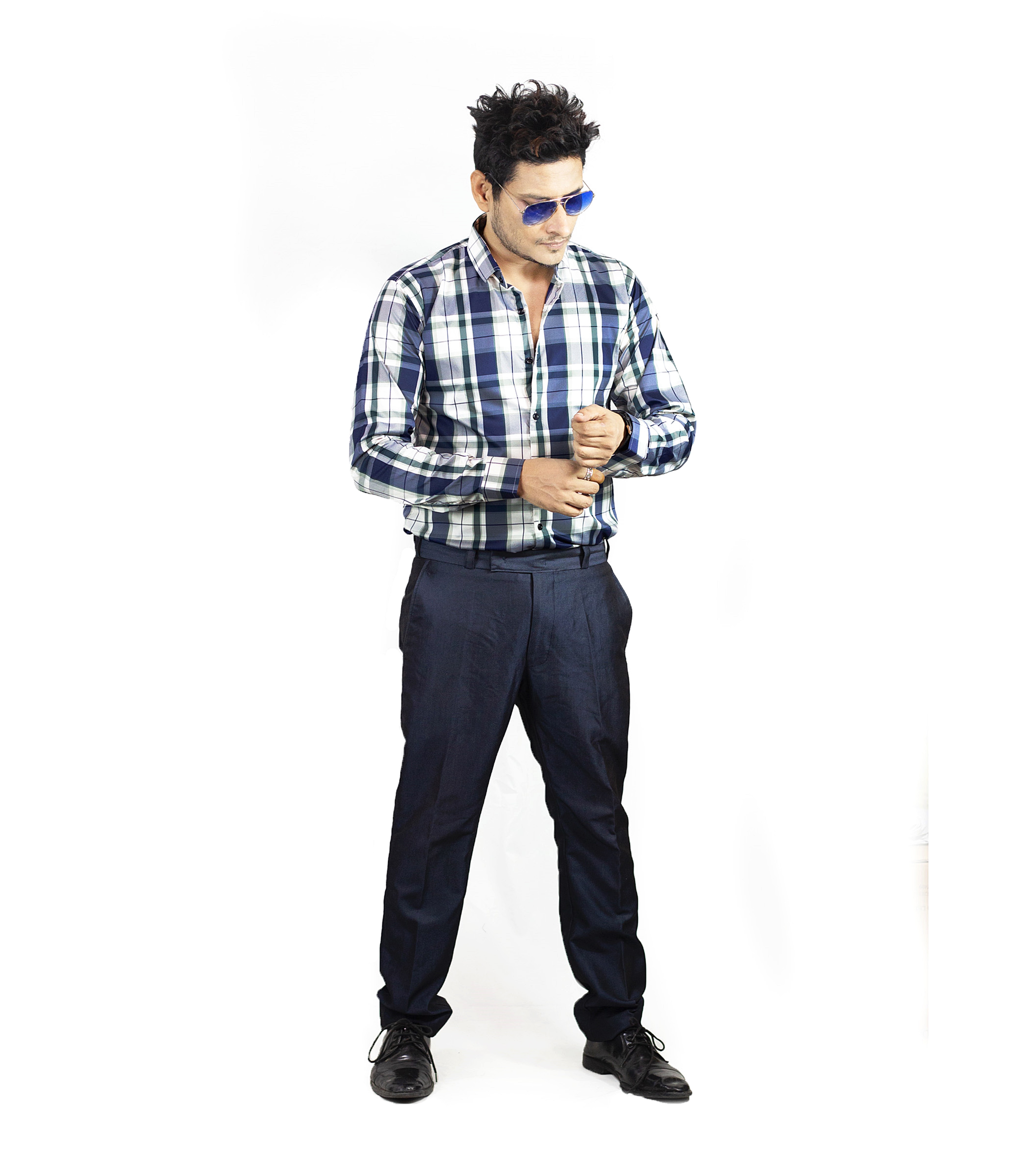 Auditors®️ Mens Semi-Formal Off-White Check Cotton Shirt 100% Soft Cotton Fabric For Mens - For Office and Events