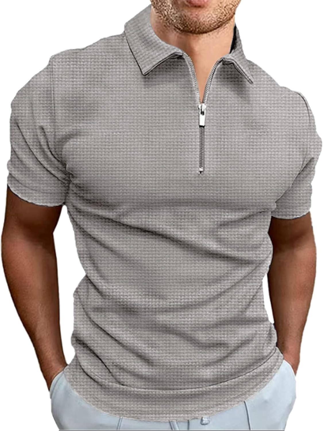Grey Trendy Waffle Knit Polo Shirts For Men / Polo Tshirts For Men / Men Polo Tshirts / Men Tshirts
