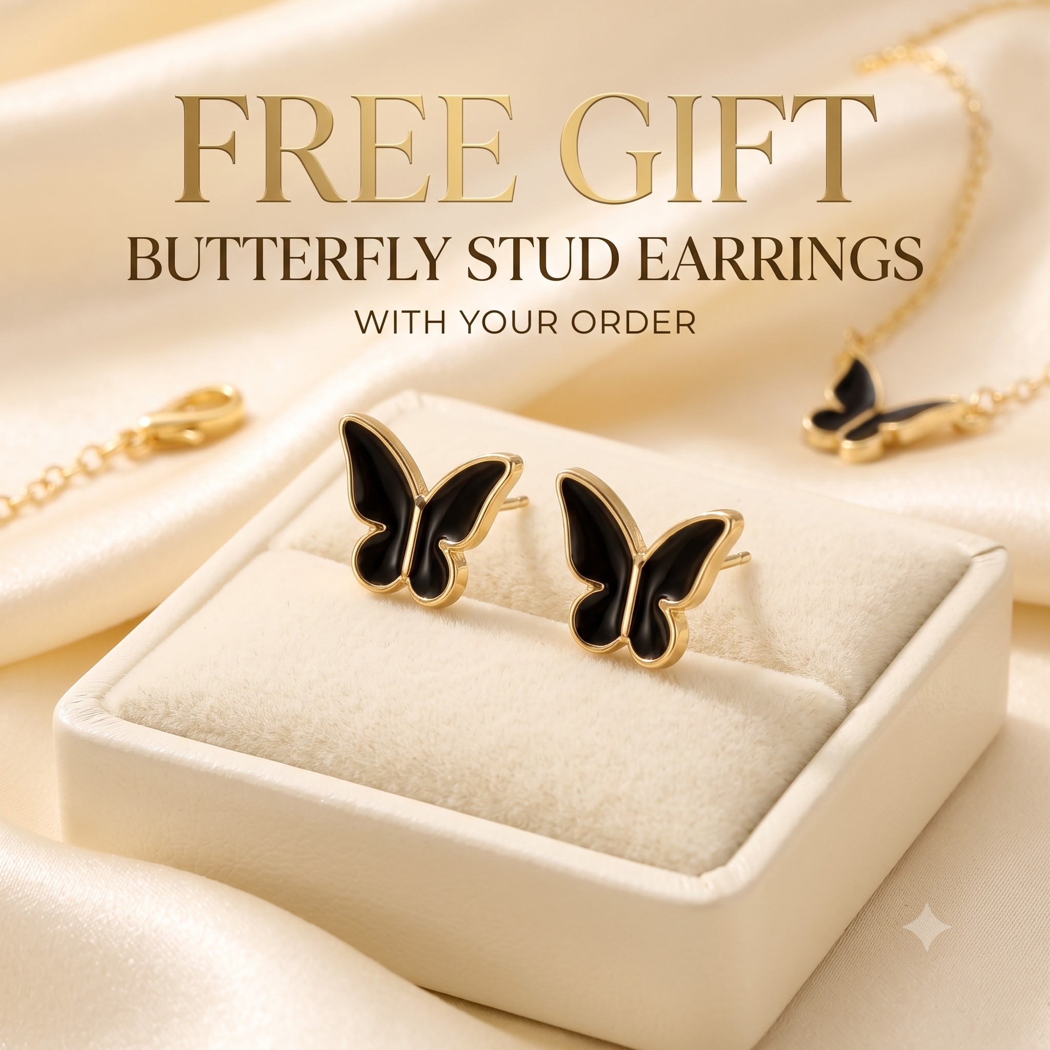 Butterfly Jewelry Set for Women | Black Butterfly Necklace Bracelet Ring & Earrings | Trendy Fashion Jewelry | Free Gift Earrings