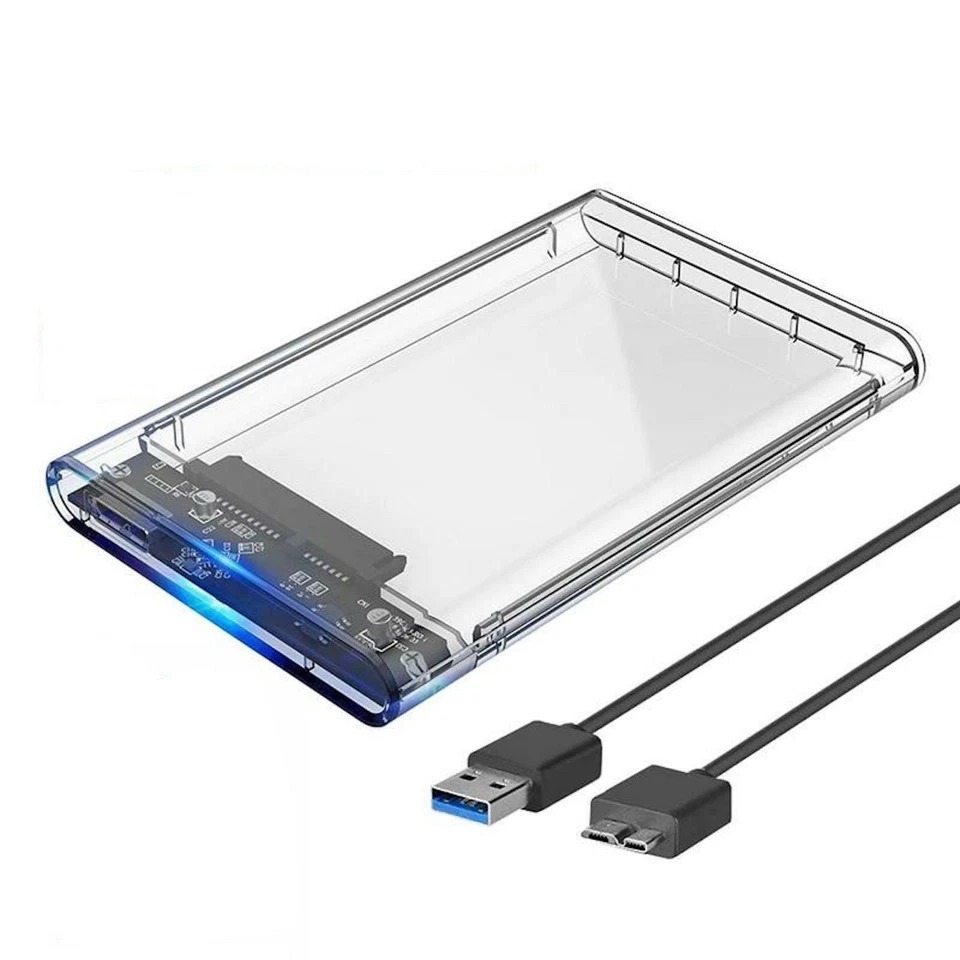USB 3.0 Portable HDD SSD 2.5" Hard Drive External Case Transparent & Black – 5Gbps High Speed SATA Enclosure For PC Laptop (Only Case)