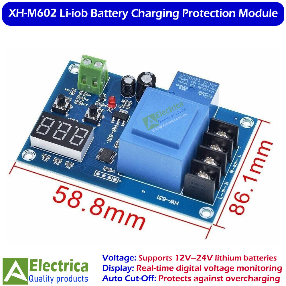 XH-M602 Charging Control Module 12-24V Lithium Li-ion Battery Charge Controller Board with LED Display Auto Cut-Off Protection Switch by Electrica