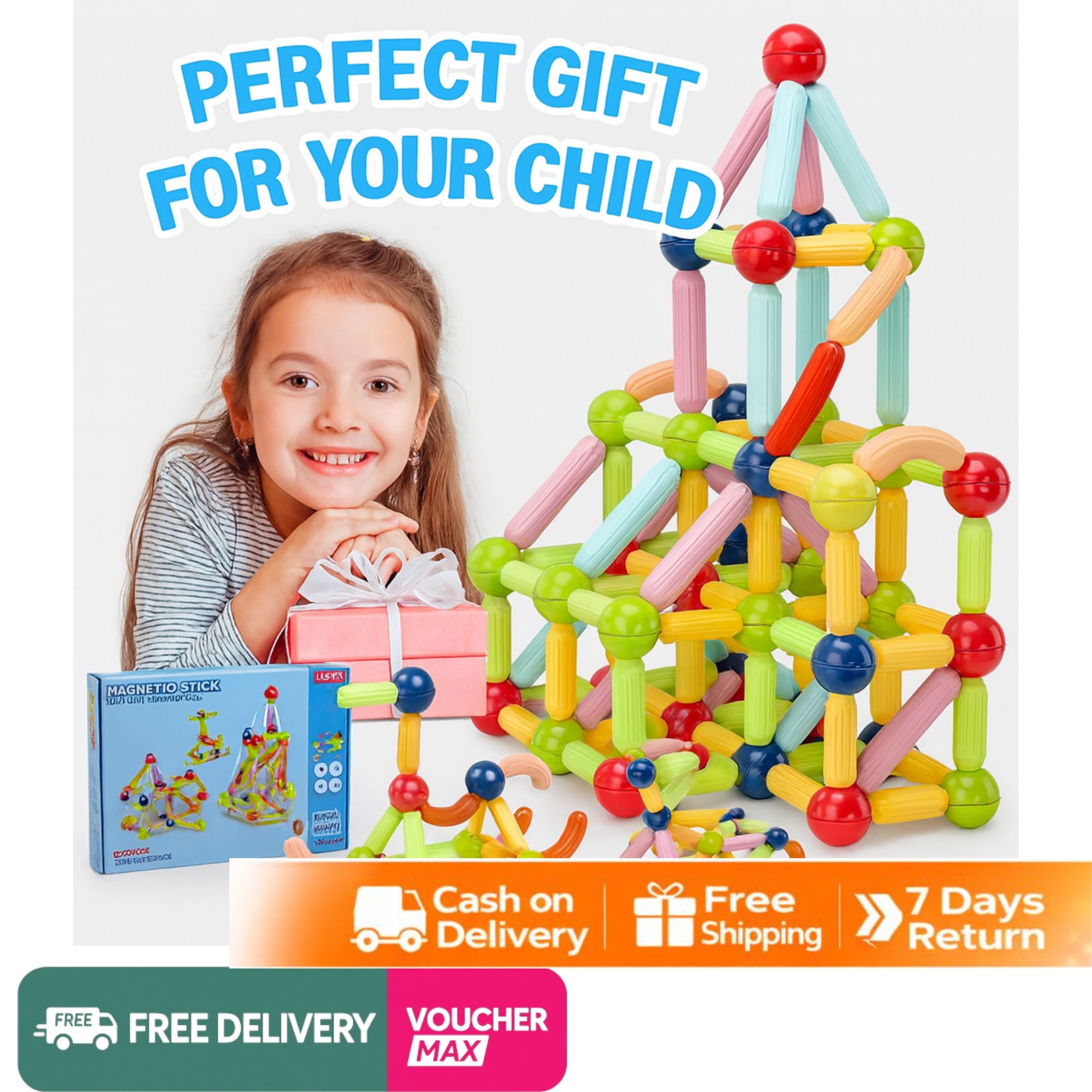 64 Pieces Magnetic Toys Building Blocks Set for Kids - Magnet Balls and Rods STEM Sticks Toy - Toddler Educational Learning Construction Game - Stacking Puzzle Building Toys for Boys Girls Age 3+ Magnetic Blocks