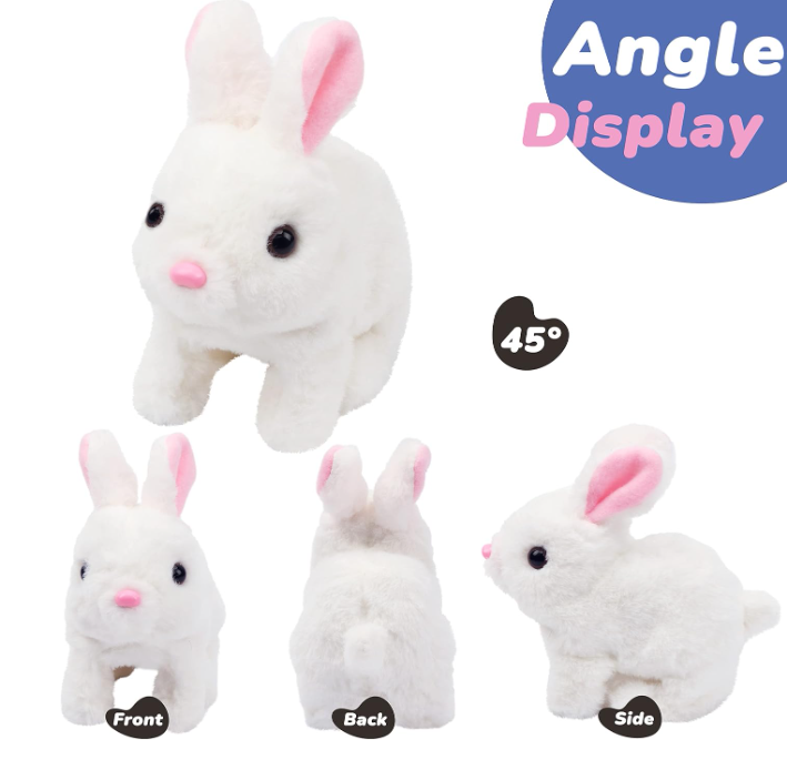 Electronic Plush Rabbit Toy Robot Bunny | Walking, Jumping, Running & Ear Shaking | Battery Operated Interactive Soft Bunny | Cute Electric Pet Toy for Kids Birthday Gifts