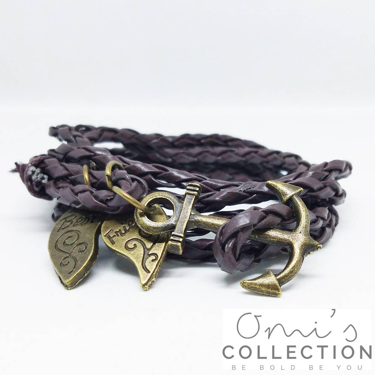 Leather with Anchor and Half Heart Charm Multilayer Handmade Mix Material Bracelet for Men Punk Wrist Hand Bands