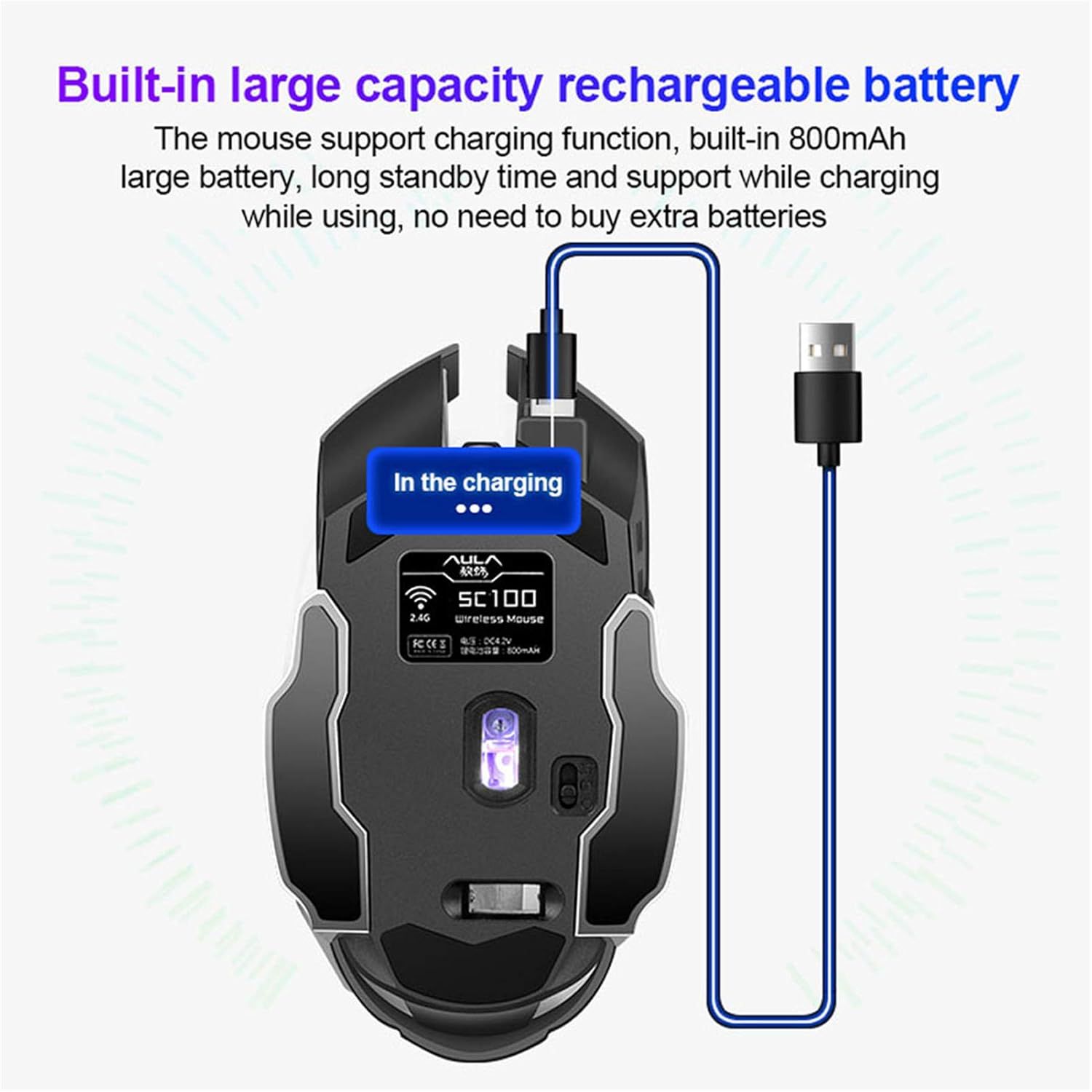 Wireless Mouse with Nano Receiver for PC, Laptop, Computer, Desktop 2400 DPI SILENT CLICK RGB rechargeable wireless mouse