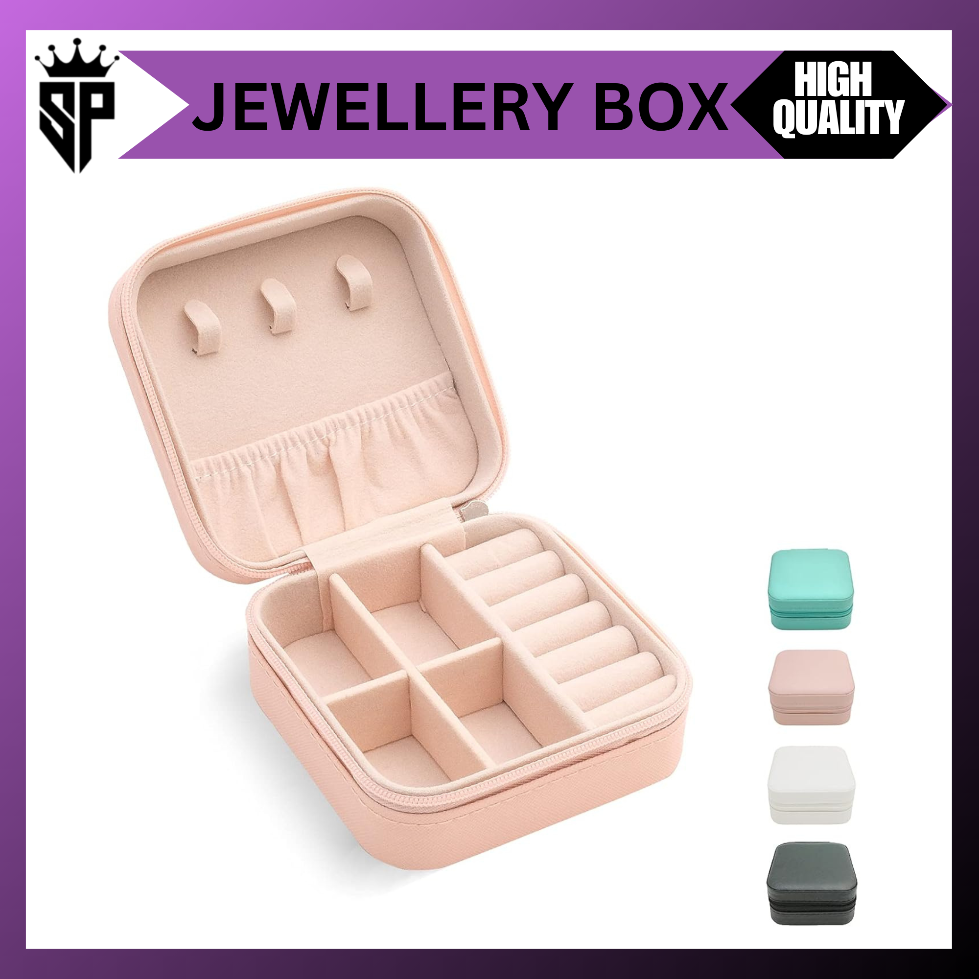SP Dealz Small Jewellery Box - Mini Travel Jewellery Boxes Case, Portable Faux Leather Jewellery Storage Box Organiser for Women Girls