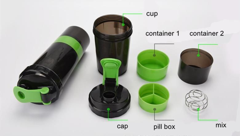Spider Protein Shaker Bottles 3 in 1 with two storage Cups and Compartment