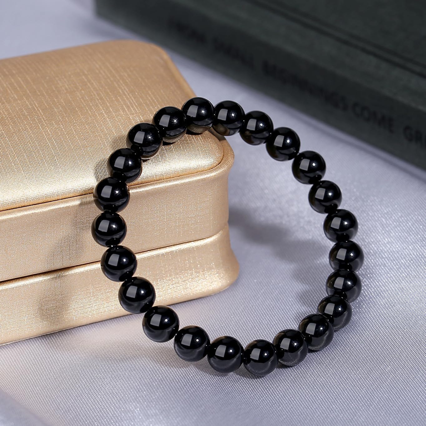 "Black Bead Bracelet for Men | Sleek Faux Stone Look | Trendy Stretch Wristband"