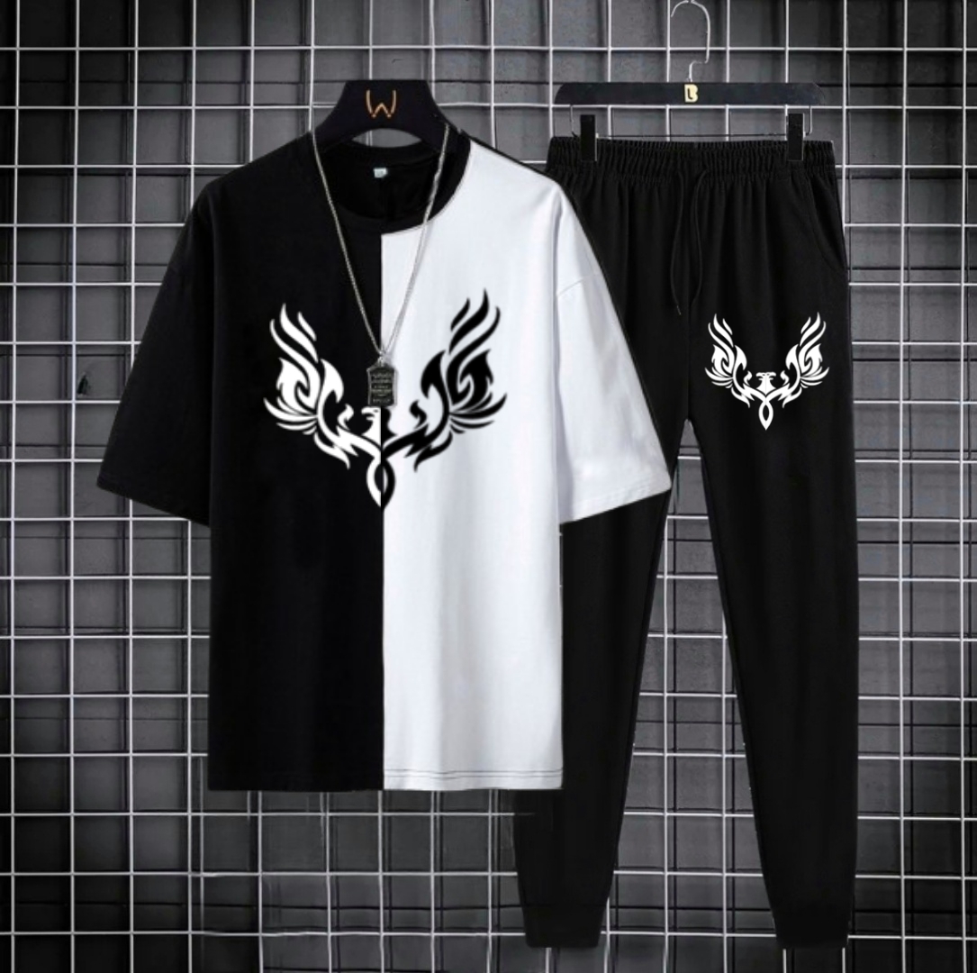 Pack of 2 | Black & White Wings Printed Tshirts For Men & Boys | Soft & Comfortable Fabric Trouser & Tshirts for men & Boys