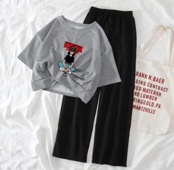 Summer  Crop Top T-shirt and Flapper Trouser Night Suit Set for Women and Girls