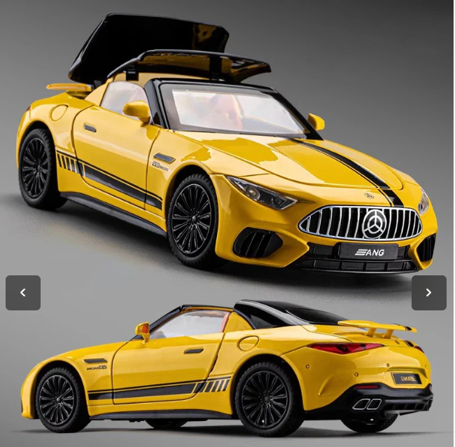 1:24 Scale Collectible Benz SL63 AMG Diecast Model Car, Zinc Alloy Pull Back Cabriolet Toy Car with Lights and Sounds, Convertible Vehicle Door for Adult Boys Girls view 4