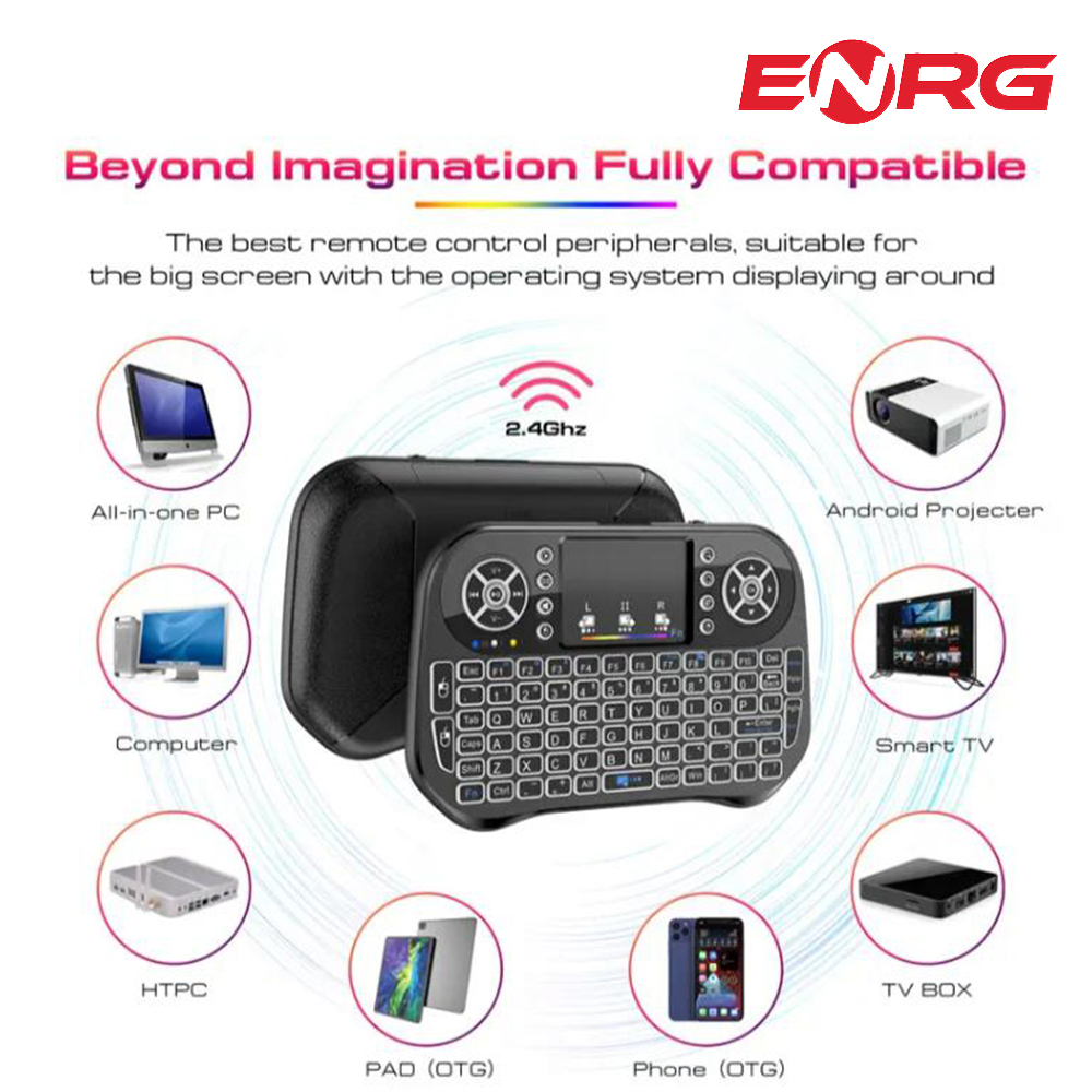 Energy - ENRG RGB Mini Wireless Keyboard + Bluetooth Dual Connection 2.4GHz Air Touchpad Mouse, Compatible With Android TV Box, Smart TV, PC Black