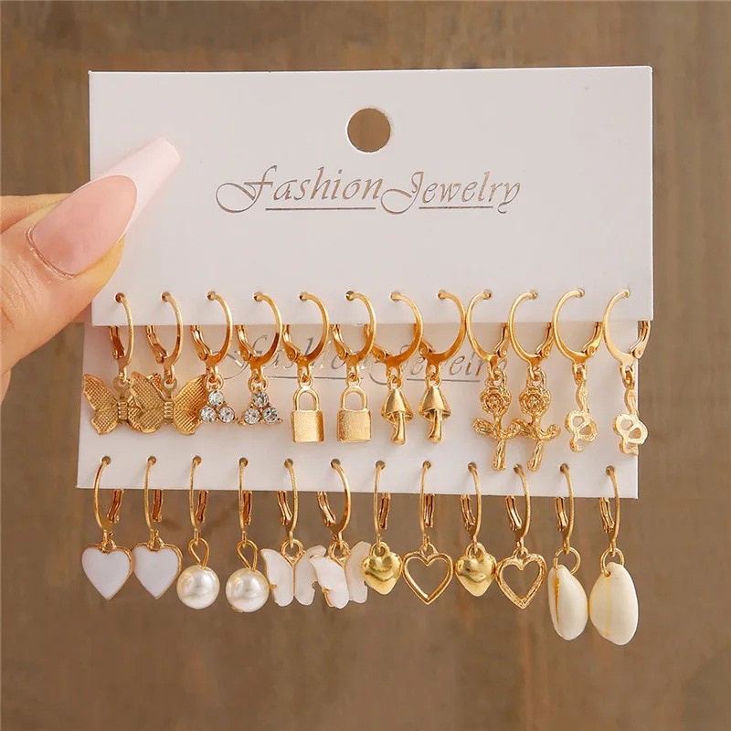 Gold Colour Vintage Hoop Earrings Set for Women Gift For Girls Jewellery for Girls Ear Rings For Girls Earring Set Fashion Female Jewellery Accessory