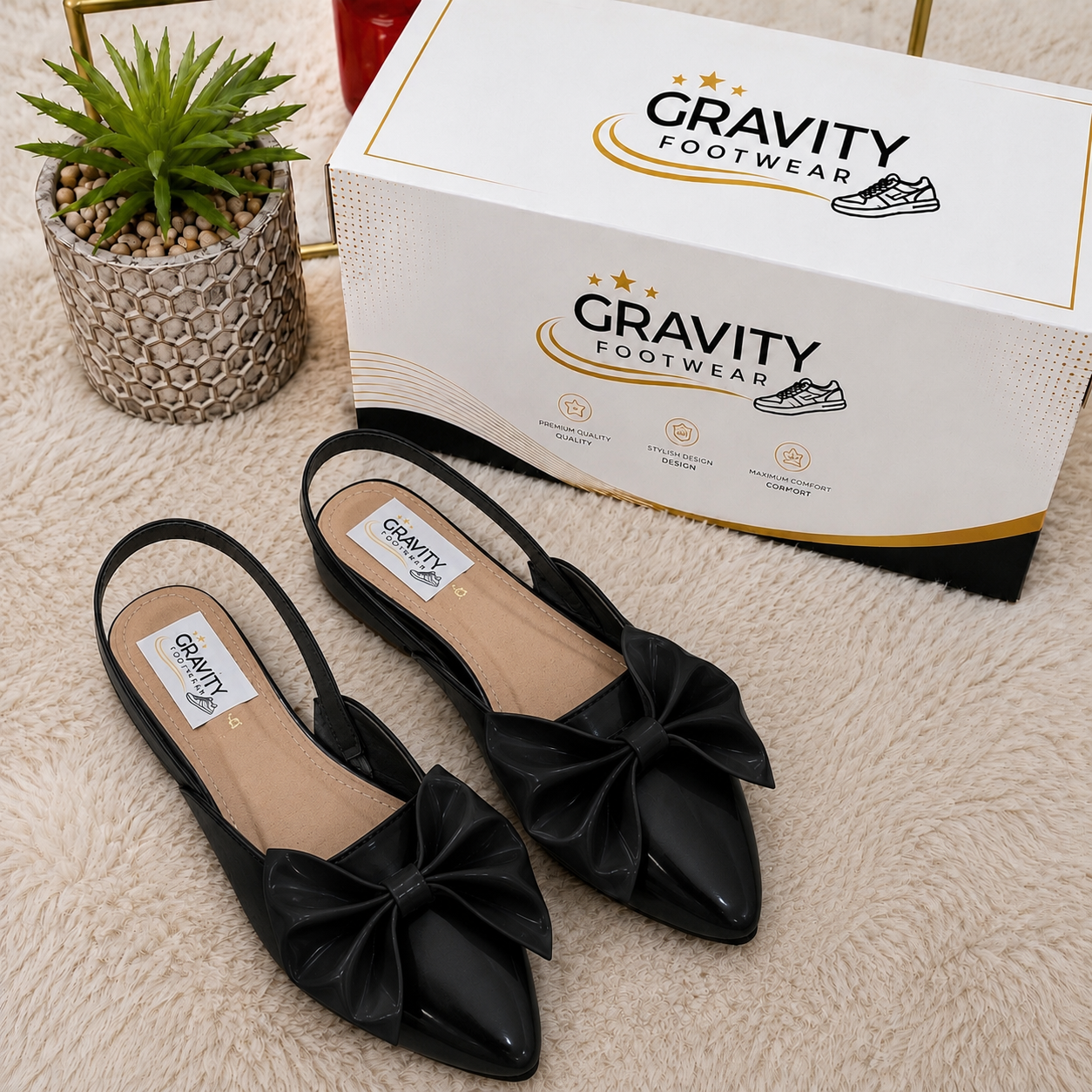 Gravity Footwear Women's Bow Pointed Toe Slingback Flats | Stylish Ladies Pumps | Comfortable Flat Shoes | Casual Party Wear Pumps | Soft Cushion Ladies Sandals | Fashion Footwear for Girls | Black, Beige & White