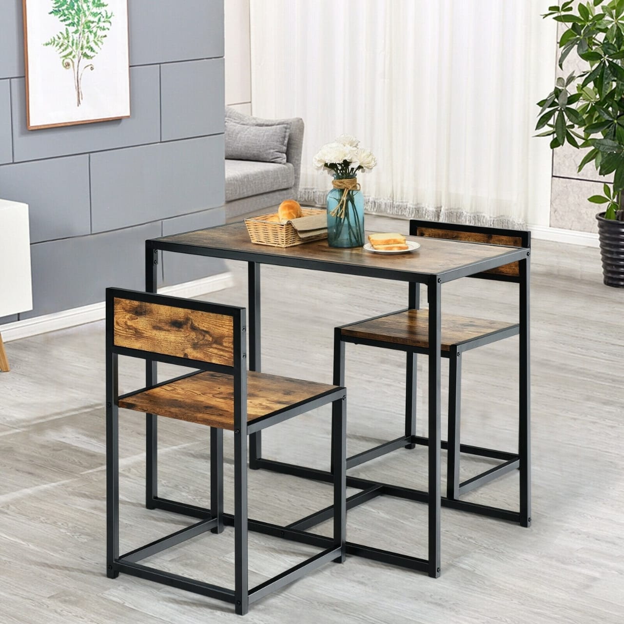 Pcs Dining Set Compact Table and Chair with Metal Frame for