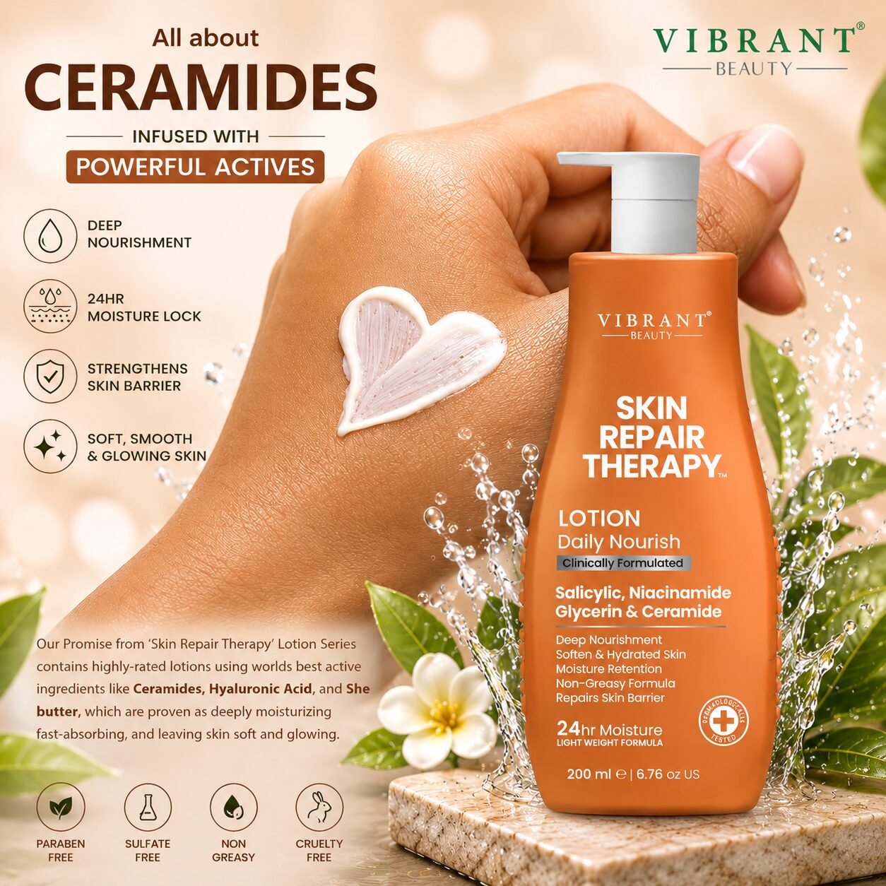 Vibrant Beauty Skin Repair Therapy Daily Nourish Lotion | Moisturising Skin Care | 200ml