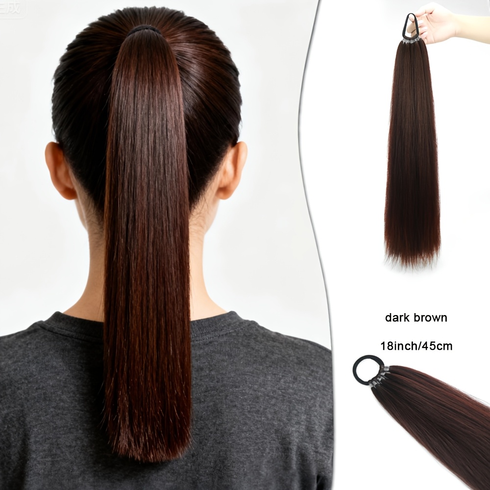 Ponytail Hair Extension for Girls – Hair Pony Extension with Elastic Bands, Straight 28 Inch Long