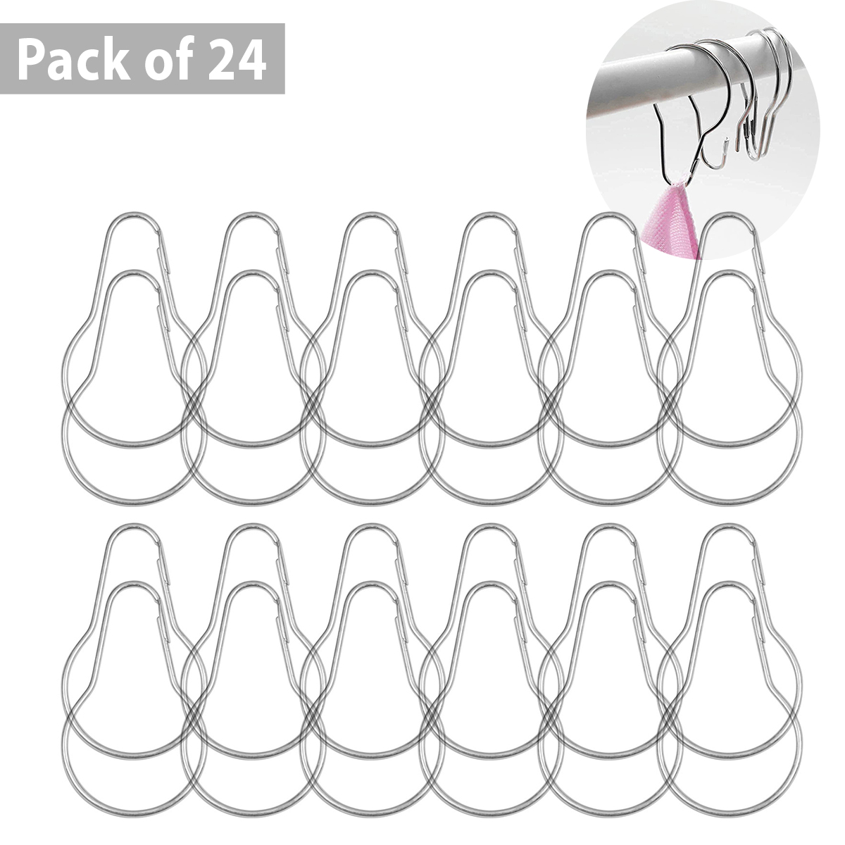 24 Pieces - Silver Metal Shower Curtain Style Hanging Clip Chain Hooks for Sorting & Organizing, Window Arts & Crafts Display, DIY Key Shower Rings Hangers