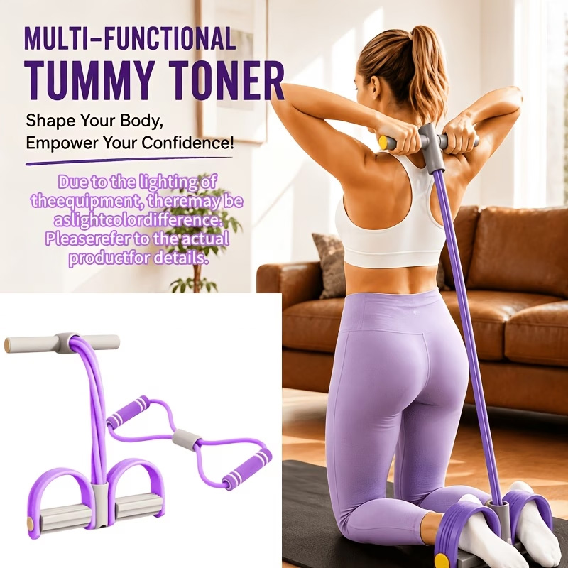 4 Tube Pull Rope Ab Exerciser Tummy Trimmer - Rubber Latex Resistance Band - Belly Fat Burner - Home Workout Fitness Equipment for Men & Women - Foot Pedal Muscle Puller - Waist Fat Reduction Body Shaper - Exercise Training Stretching Expander